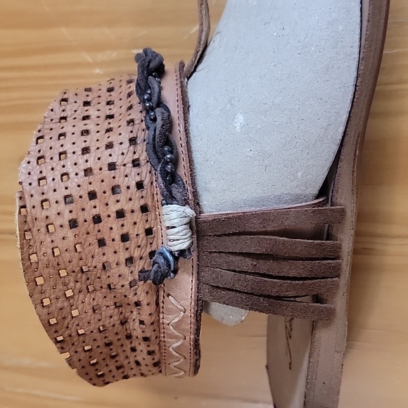 New Free People Boho Leather Fringe Sandals, 10 - Picture 10 of 11